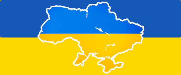 Obraz premium Ukraine in the form of a Ukrainian map, map shape slightly simplified, outline padding. colors as the flag of the Ukraine