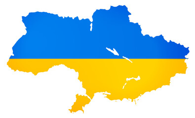 Ukraine in the form of a Ukrainian map, map shape slightly simplified, colors as the flag of the Ukraine