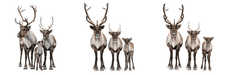 Fototapeta premium Set of Realistic Reindeer Family Groups with Fawn Isolated on White Background PNG