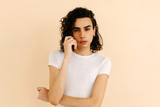 showing perfect skin in studio portrait