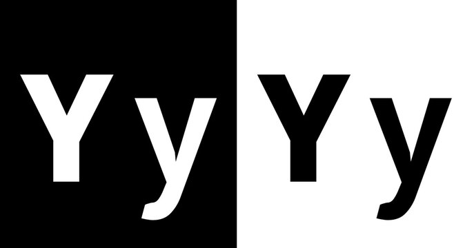 Minimalist Black and White Split Letter Yy Icon Graphic for Logo Design and Alphabet Typography