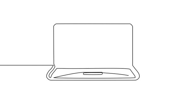 Line continuous laptop screen computer office work art pc outline illustration. Continuous laptop line doodle notebook single desktop typing business icon monitor digital email technology data.