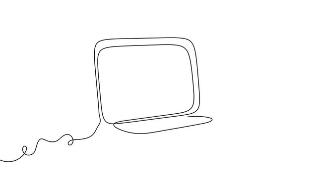 Line continuous laptop screen computer office work art pc outline illustration. Continuous laptop line doodle notebook single desktop typing business icon monitor digital email technology data.