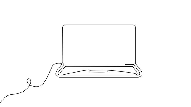 Line continuous laptop screen computer office work art pc outline illustration. Continuous laptop line doodle notebook single desktop typing business icon monitor digital email technology data.