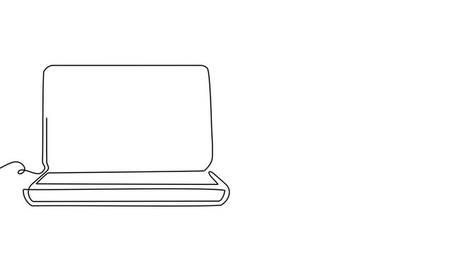 Line continuous laptop screen computer office work art pc outline illustration. Continuous laptop line doodle notebook single desktop typing business icon monitor digital email technology data.