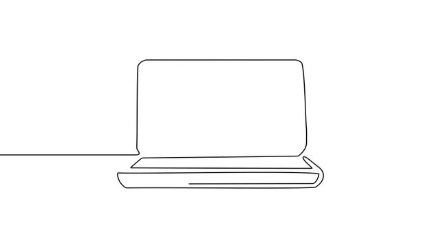 Line continuous laptop screen computer office work art pc outline illustration. Continuous laptop line doodle notebook single desktop typing business icon monitor digital email technology data.