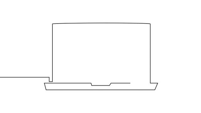 Line continuous laptop screen computer office work art pc outline illustration. Continuous laptop line doodle notebook single desktop typing business icon monitor digital email technology data.