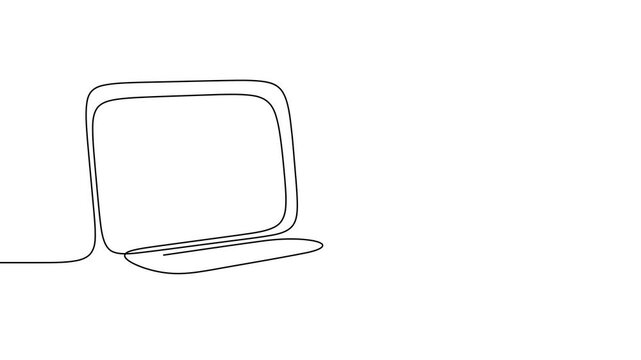 Line continuous laptop screen computer office work art pc outline illustration. Continuous laptop line doodle notebook single desktop typing business icon monitor digital email technology data.