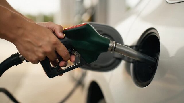 Fueling a Car at a Gas Station During Daytime.