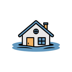 Obraz premium A minimalist vector illustration of a house partially submerged in floodwater