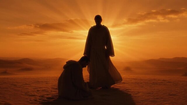 Silhouetted Figures At Sunset On Beach Show Reverence.