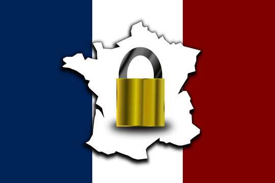Carte de la France avec un cadenas ferm&eacute;