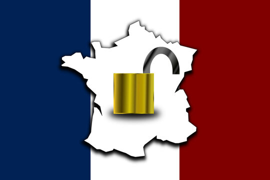 Carte de la France avec un cadenas ouvert