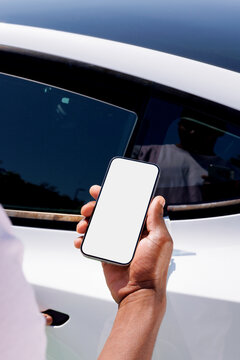 Phone Mockup with white screen of Electric Car