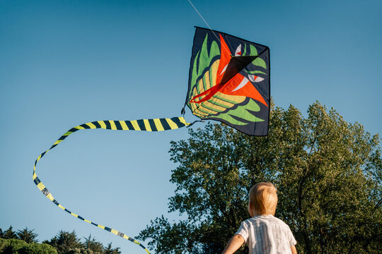 Child Flying a Colorful Kite in a Sunny Park During Spring