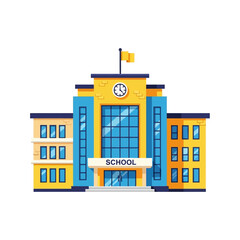 Fototapeta premium Colorful illustration of a two story school building with a flag