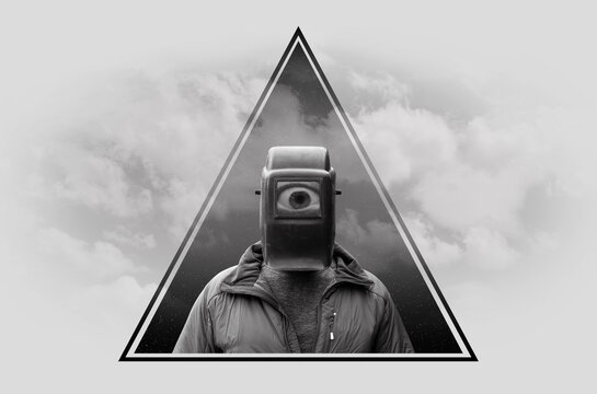 Collage art with a surrealistic cyclop