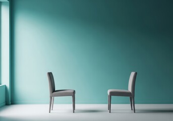 Obraz premium Minimal room setup with two chairs symbolizing dialogue, therapy, interview, or communication.