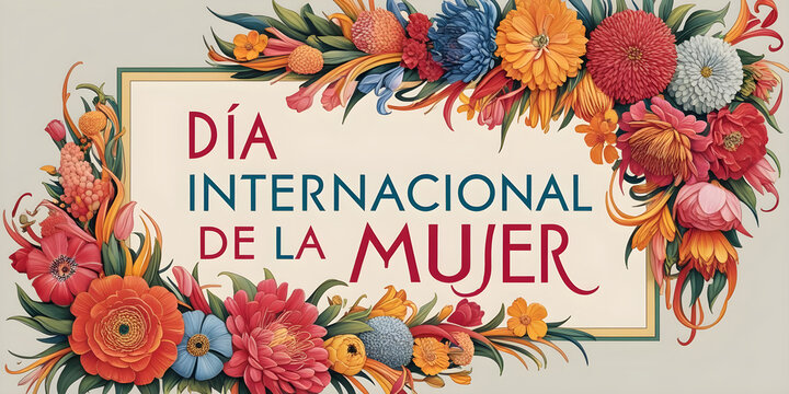 D&iacute;a de la Mujer texto con fondo de flores