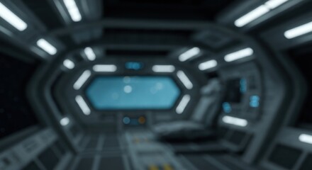 Fototapeta premium Interior view of a spacecraft cockpit, blurry and futuristic