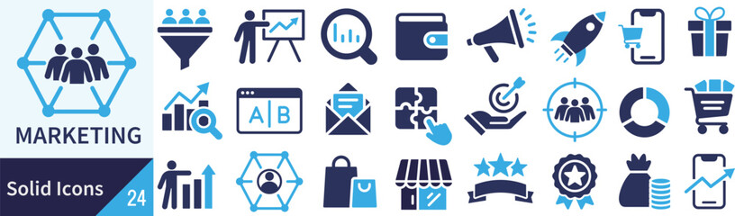 ベクターのマーケティングに関するシルエットアイコンセット
