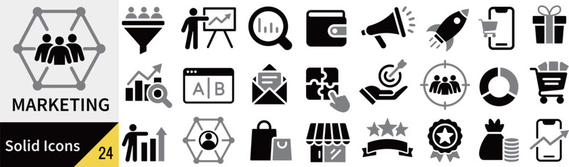 ベクターのマーケティングに関するシルエットアイコンセット
