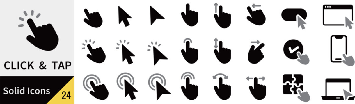 ベクターのクリックとタップに関するシルエットアイコンセット
