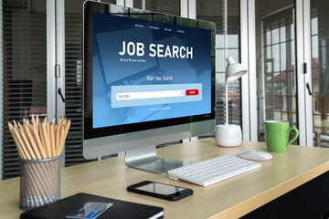 Online job search on modish website for worker to search for job opportunities on the recruitment internet network