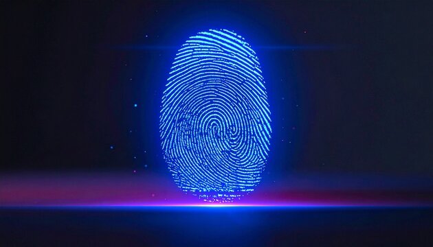 A human thumbprint pattern on a black background provides a biometric digital identity for forensic science and criminal technology security
