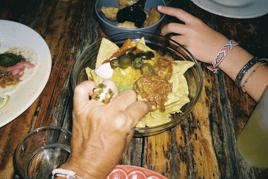 Close-Up of Family Nachos Dinner