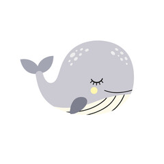 Fototapeta premium Cute whale cartoon illustration in pastel colors with simple friendly style, suitable for designs