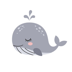 Obraz premium Cute whale cartoon illustration in pastel colors with simple friendly style, suitable for designs