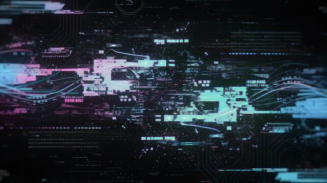Futuristic digital data streams with glowing neon pink and blue abstract cyber network background