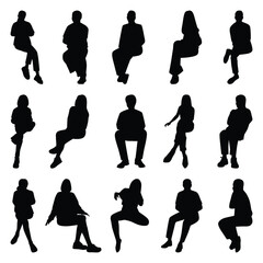Vector collection set of sitting people silhouettes.