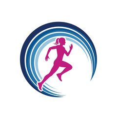 Fototapeta premium Female runner silhouette in motion within a dynamic circular design.