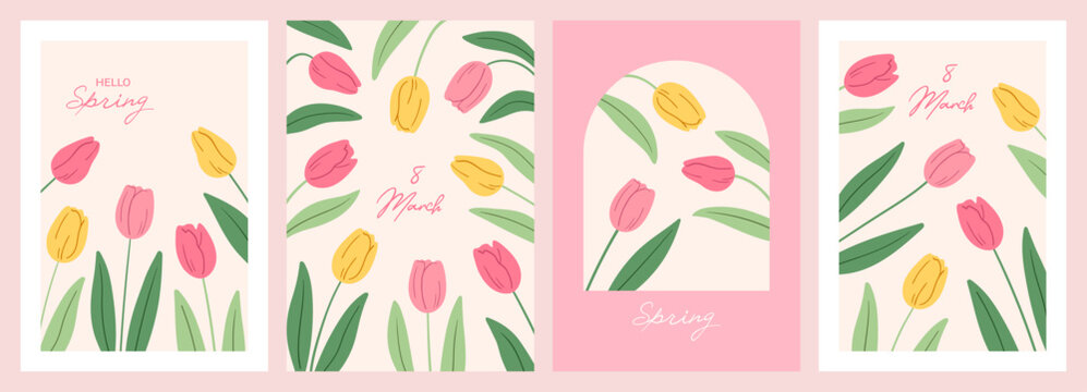 Spring cards for Women's Day, Mother's Day with tulips