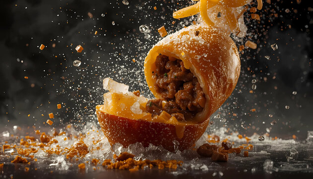A savory empanada exploding with seasoned beef and cheese filling