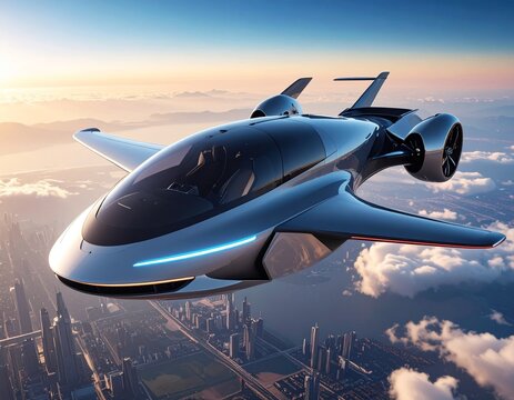 Generated AI. Modern flying car. Depicts a means of transportation without human power