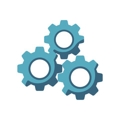 Three interlocking gears symbolize teamwork and mechanical progress.