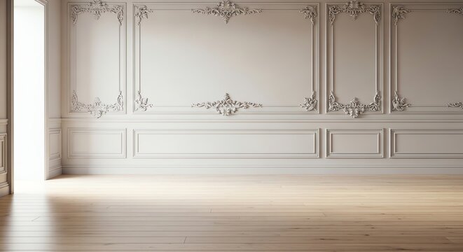 Empty room with decorative wall paneling