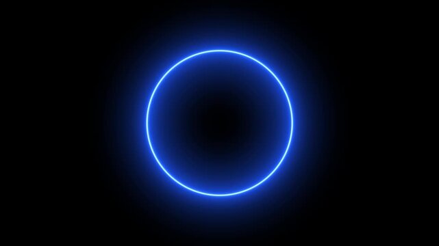 Glowing Blue Circle Neon Light Effect on Black Background futuristic technology concept modern visual