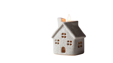 Scandinavian ceramic house candle holder background isolated on a Transparent background, PNG file.