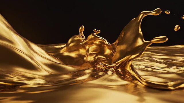 Golden water splash. Abstract flowing liquid gold waves