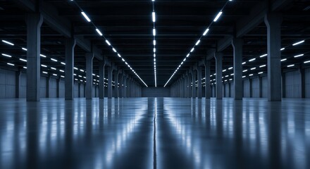 Obraz premium Large empty warehouse interior with lighting
