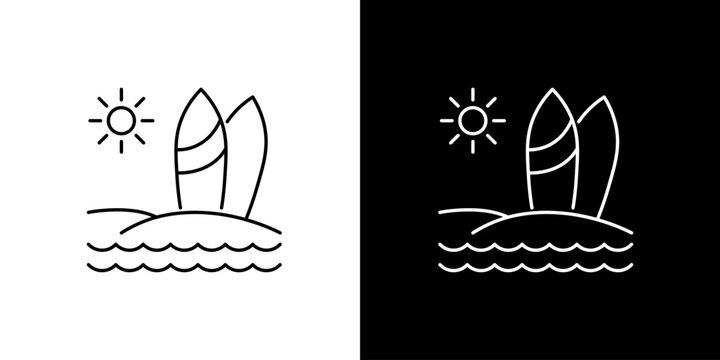 Ocean Waves and Sun with Surfboards on Beach  Icon Illustration