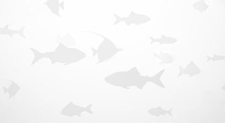 Obraz premium Abstract aquatic school of silhouetted fish against a pure white background