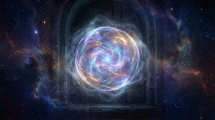 Obraz premium Mystical Energy Orb in Cosmic Archway Portal to Space