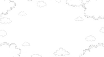 Whimsical hand-drawn clouds adorning a bright and airy white background canvas