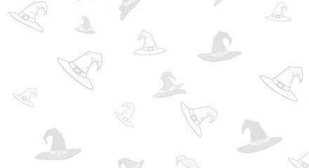 Whimsical Pattern of Stylized Witch Hats on a Minimalist White Background