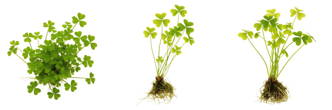 Marsilea crenata aquarium plant isolated on white background, tropical freshwater planted tank, low light aquarium greenery, fast-growing creeping foreground aquatic plant, aquascaping aquatic fern, M